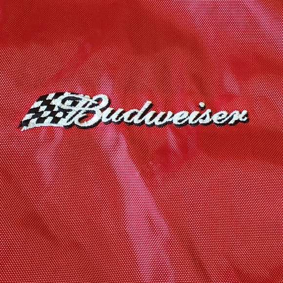 Budweiser Nylon Jacket XL Red Embroidered logos Mens Extra Large Hub-Capz - Picture 2 of 15